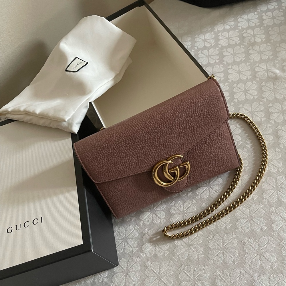 Gucci GG Marmont Chain Wallet Leather Dusty Pink LIMITED EDITION